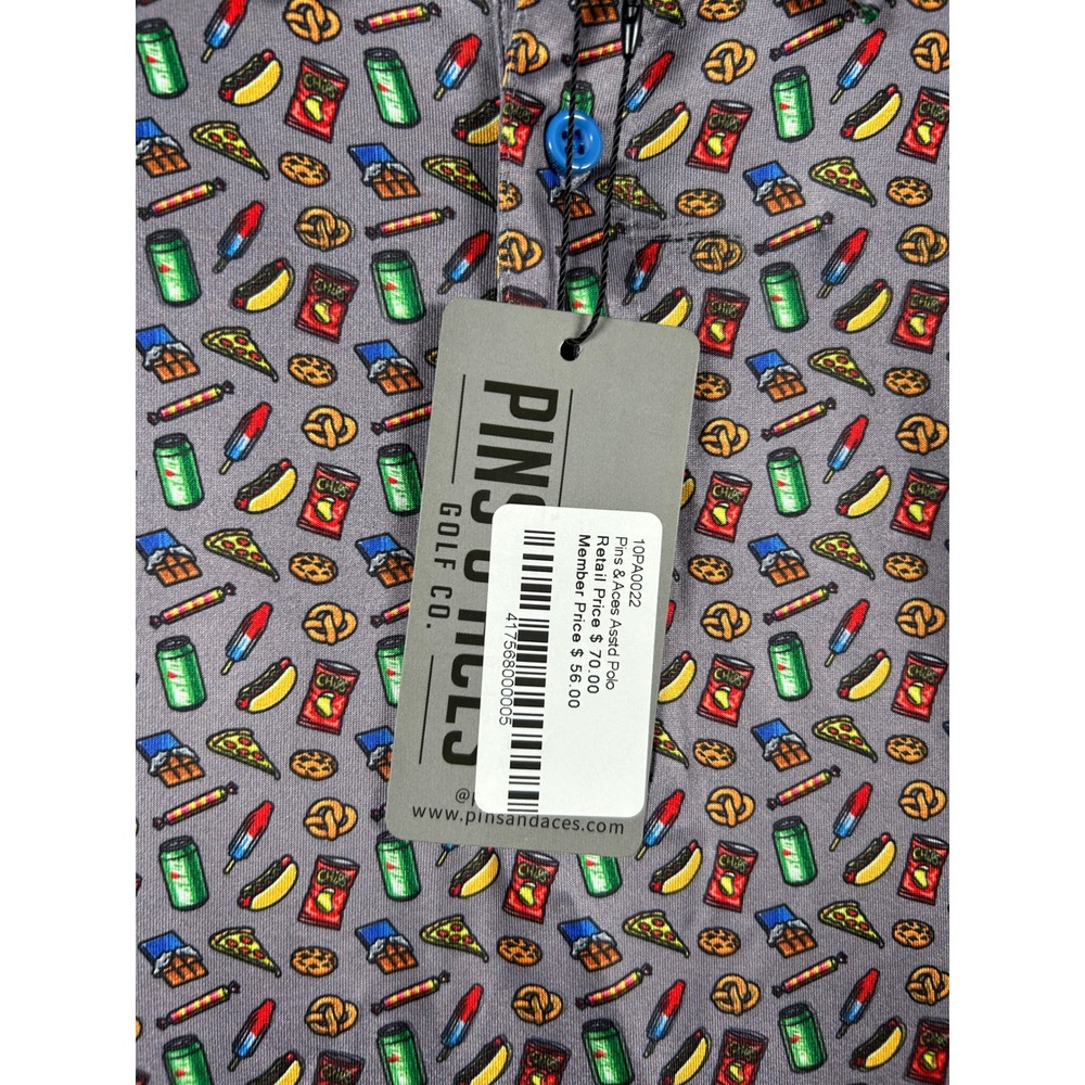 Pins & Aces Mens Performance Golf Polo Shirt Medium M All Over Print NWT - Picture 3 of 7